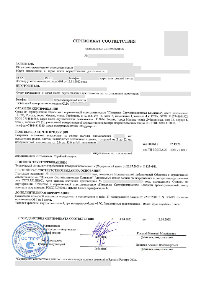 Сертификат соответствия (обязательная сертификация)