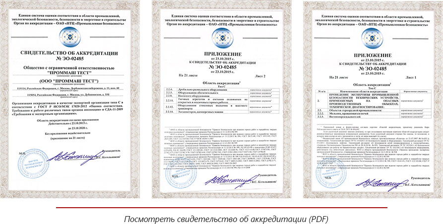Сертификат соответствия оборудования требованиям промышленной безопасности